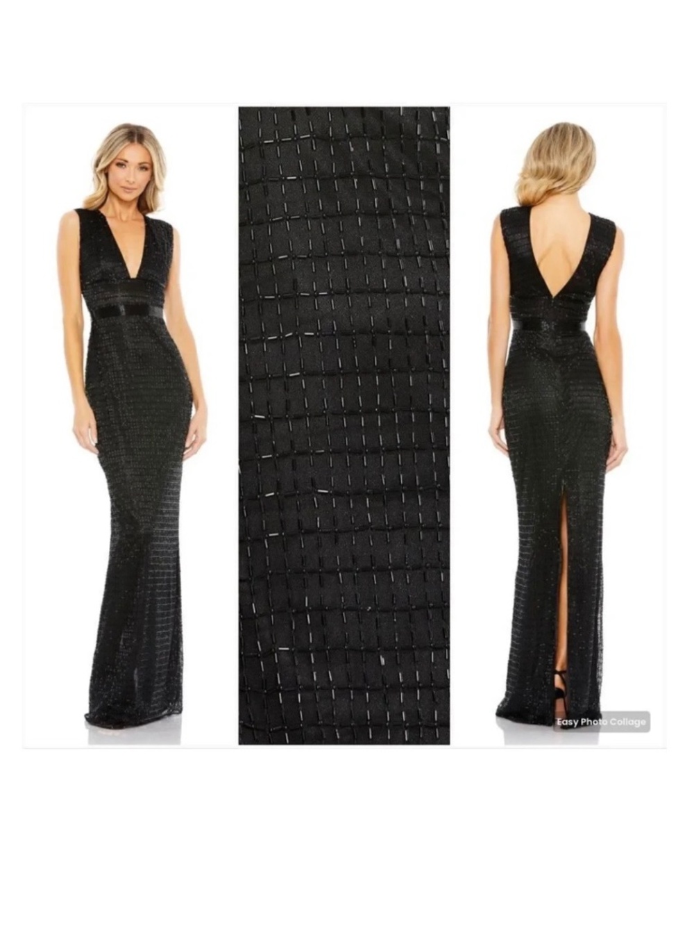 Mac Duggal Black Sequin Maxi Gown with V-Neck